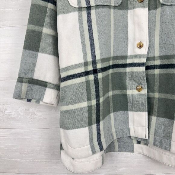 NWT Banana Republic Shirt Jacket Women L Green Plaid Flannel Shacket Oversized - Picture 4 of 16